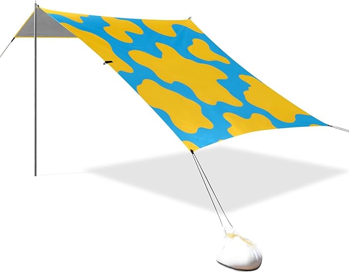 ALAZA Yellow Blue Cow Pattern Beach Tent Sun Shelter Portable Canopy Sunshade for Outdoor Camping Picnics Backyard Fun 10x9 ft