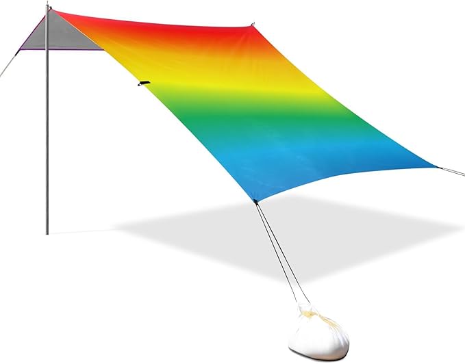 Rainbow Gradient -819464 Stable Beach Tent UPF50 Lightweight Sun Shelter with Sand Shovel for Backyard and Camping