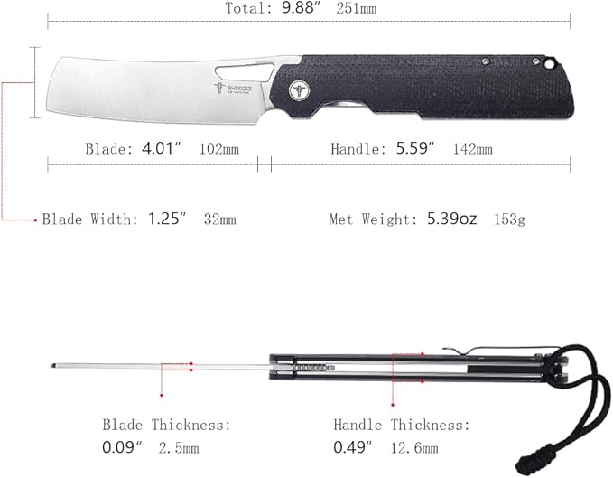 EDC Outdoor Folding Knife 4.01 Camping Chef Pocket Knife for Man Micarta Handle with Pocket Clip for Outdoor Cooking Fishing &amp Hiking.59-60 HRC D2 Steel Satin Blade. XUN119A-BMS