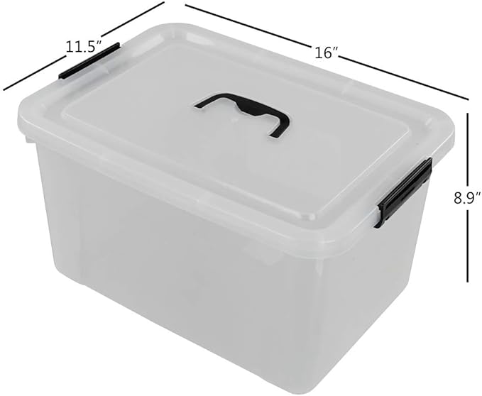 Begale 17.5 Quart Plastic Large Storage Container Clear Latch Bin with Handle and Lid 4-Pack