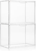 2-Pack 14.2 L x 8.9 W x 10.6 H Clear Acrylic Display Case with Magnetic Lid Stackable Storage Bins for Collectibles Figures Handbags and Shoes Dustproof Organizer Box for Home Office