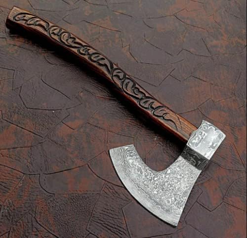 Handemade Damascus Steel Custom Made Hunting Axe with Rose Wood Handle