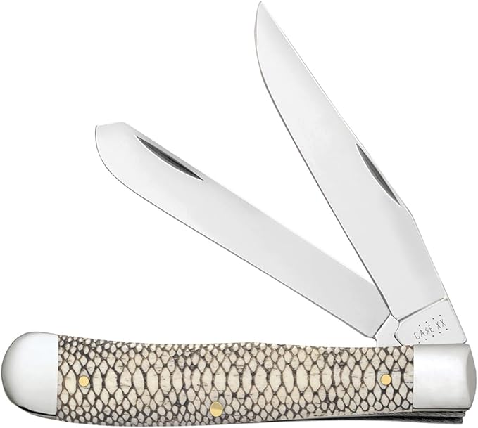 Case XX WR POCKET KNIFE SNAKESKIN 3D NATURAL BONE TRAPPER 4 1/8 INCHES CLOSED ITEM #2067600