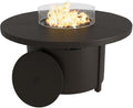 48 Round Propane Fire PitSteel Tabletop Fire Pit w Lava Rocks55000 BTU Auto-Ignition CSA Certified Gas Fire Pits with Lid &amp Windproof Glass for OutdoorPatioBackyard