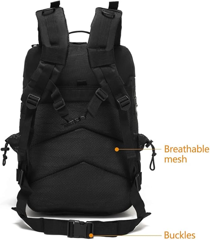 45L Military Tactical Backpack Large Army 3 Day Assault Pack Molle Bag Backpacks Hiking Fishing Rucksack (Black)