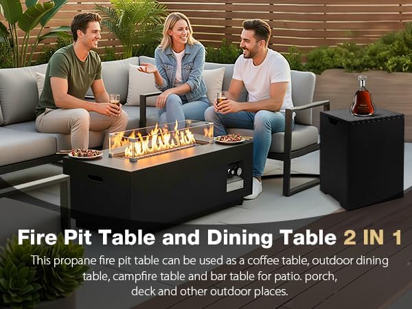 42'' Outdoor Propane Fire Pit Table 50000 BTU Rectanle Natural Gas Fire Pits with Tank Cover Wind Guard No Assembly Low Profile Fire Table for Outside Patio &amp Backyard Black