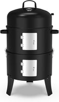 16 Charcoal Smoker 3 in 1 Heavy Duty Vertical Barbecue Grill Outdoor Fire Pit 402 Square Inches Cooking Area Versatile Outdoor Smoker Grill Black
