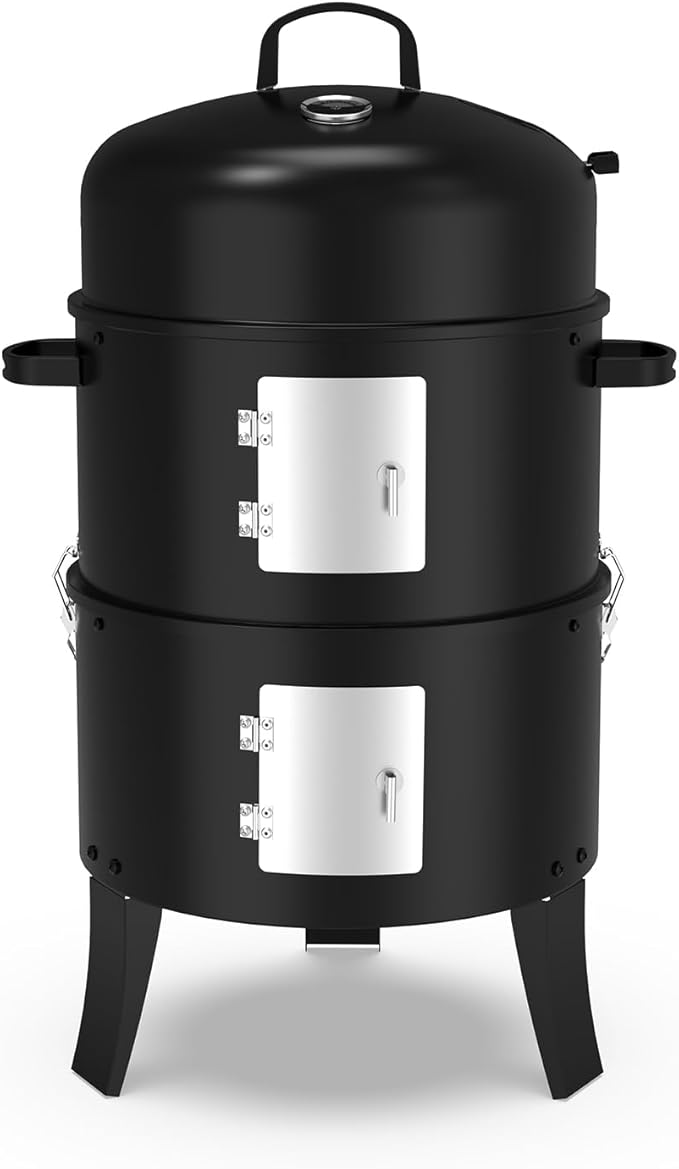 16 Charcoal Smoker 3 in 1 Heavy Duty Vertical Barbecue Grill Outdoor Fire Pit 402 Square Inches Cooking Area Versatile Outdoor Smoker Grill Black