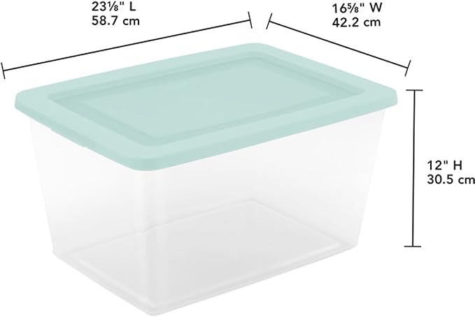 Sterilite 32 Pack Storage Boxes Clear Plastic Stackable Containers Lightweight Home Organizers with Snap Lids 58 Quart Mindful Mint