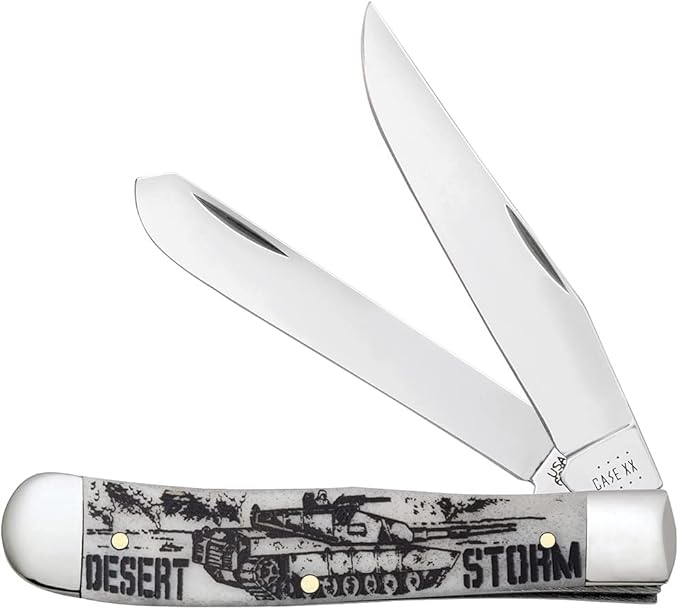 Case XX WR POCKET KNIFE TRAPPER - DESERT STORM - EMBELLISHED SMOOTH NATURAL BONE ITEM 50953 LENGTH CLOSED 4 1/8 INCH (6254 SS)
