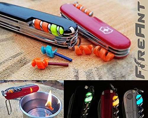 FireAnt 3 Pack - Fire Starter and Tinder System for Swiss Army Victorinox Knives (Green Glow)