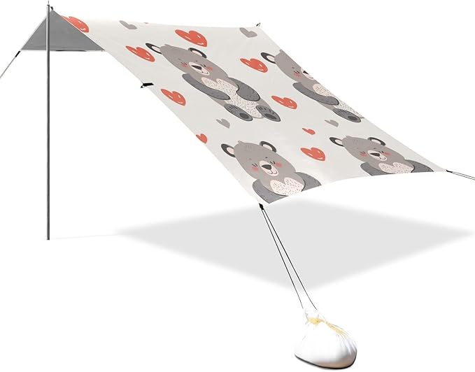 ALAZA Cute Bear with Heart Seamless Beach Tent Sun Shelter Portable Canopy Sunshade for Outdoor Camping Picnics Backyard Fun 10x9 ft