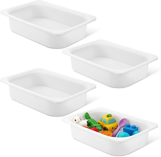 Kathfly Set of 4 Storage Box White 16-1/2 x 11-3/4 x 4 Stackable Plastic Bins Open Storage Boxes Book Organizer Polypropylene Cabinet Organizer for Home Office and School Supplies