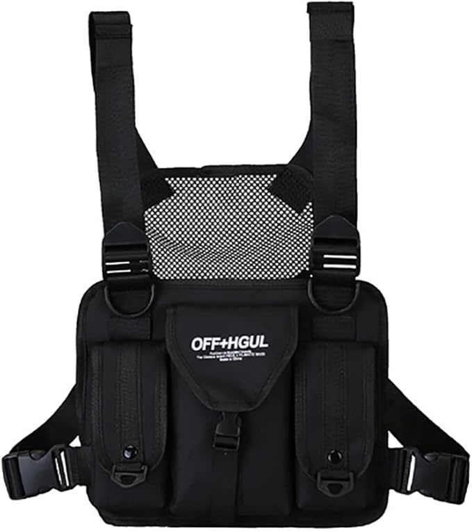 Waterproof Oxford Cloth Chest Pack Training Tactical Backpack Running Chest Pack Lightweight Reflective Vest Bag Unisex (Black)