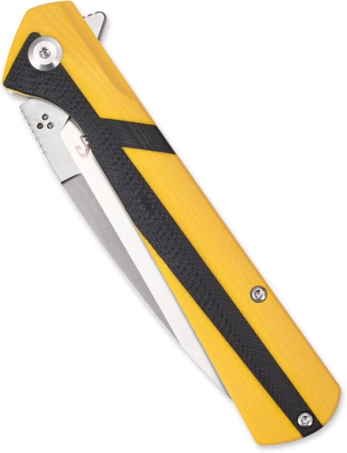 Sitivien ST123 Folding Knife D2 Blade and G10 Handle EDC Tool Knife with Pocket Clip for Outdoor Camping EDC(Yellow)