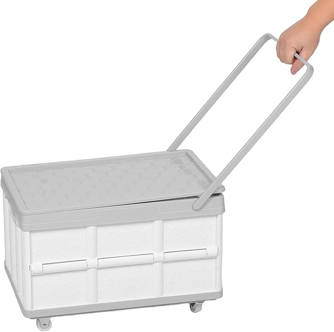 Garneck Collapsible Folding Utility Cart with Wheels Portable Rolling Storage Crate Handcart with Lid Retractable Tool Box for Grocery Shopping School Office Car Use