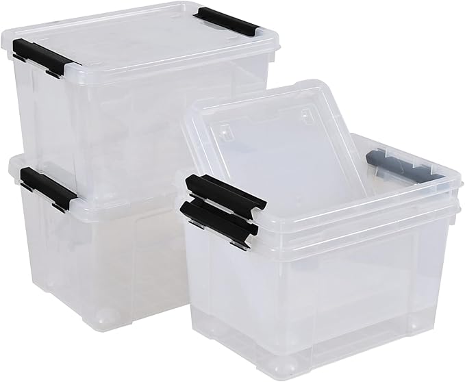 4-Pack 25 L Plastic Storage Bin with Lid and Wheels Clear Plastic Container Box
