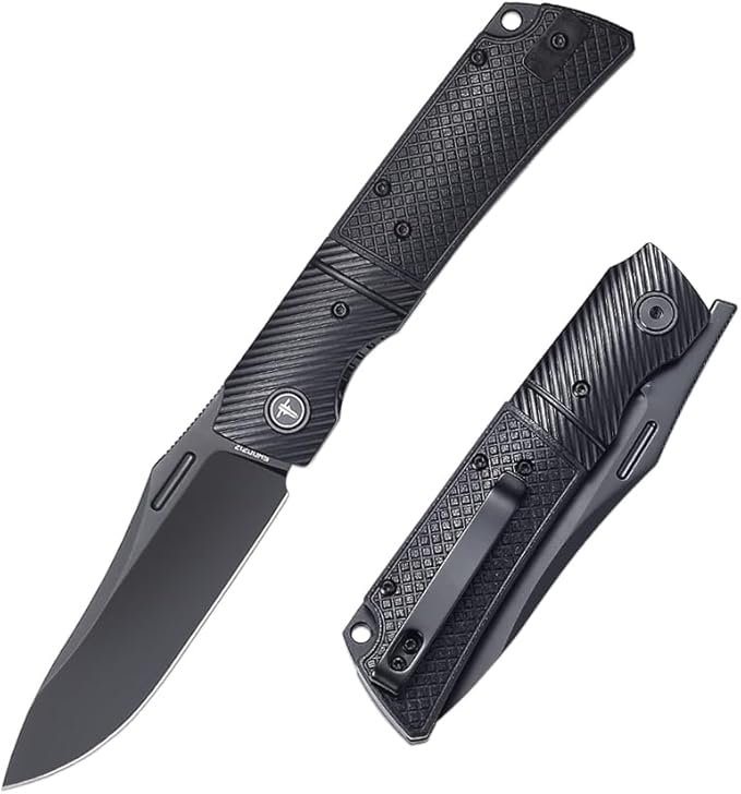 EDC Folding Knife - 3.46 14C28N Pocket Knife with G10 Handle with Pocket Clip &amp Steel Bolster for Man Outdoor Camping Knife for Hiking Fishing Survival- XUN123-BGB(PVD Blade)