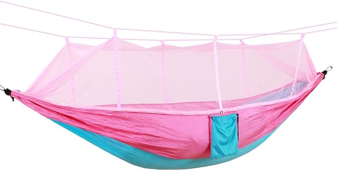 260x140cm Lightweight Outdoor Mosquitoes Net Hammock Camping Swing with Rollover Prevention(260cm-Pink and Sky Blue)