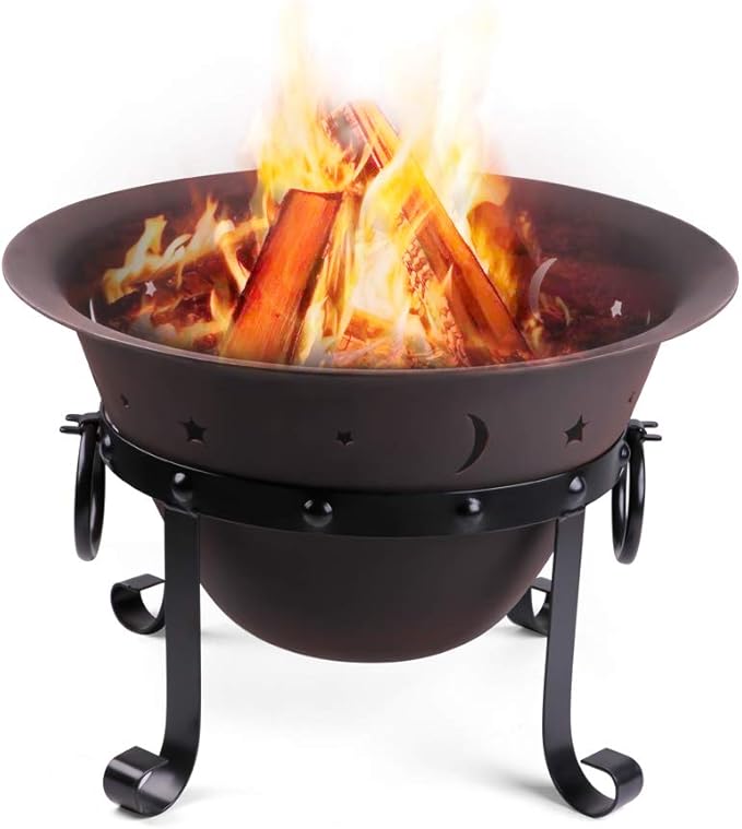 Cast Iron Fire Pits Outdoor Round Wood Burning Fire Pit Bowl with Mesh ScreenFireplace Poker29 inch cast Iron Black