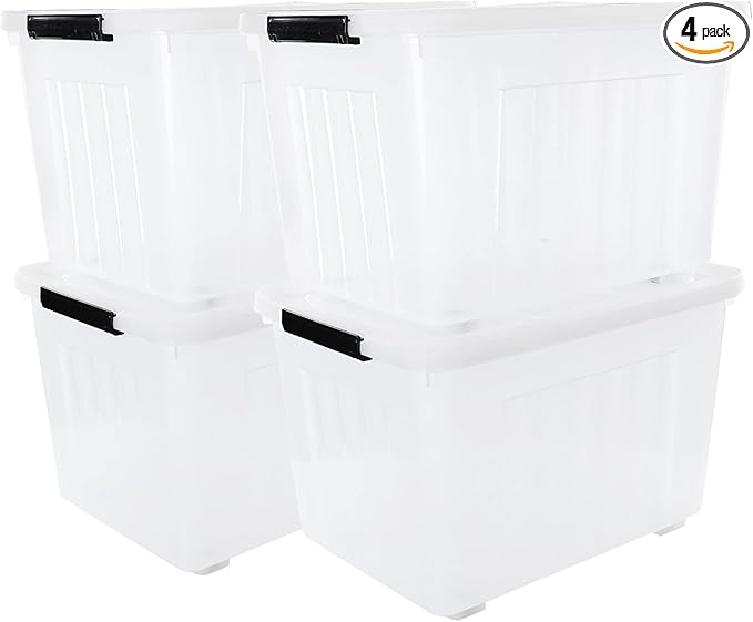 Cand 4 Packs 70 Quart Plastic Storage Box with Wheels Large Lidded Storage Bins Clear