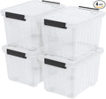 Cand 30 Quart Plastic Storage Boxes with Wheels 4 Pack Latching Lidded Storage Bins Clear