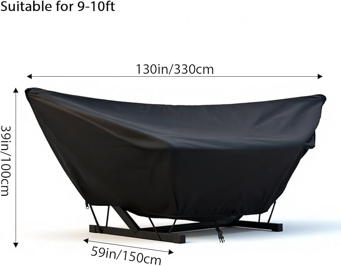 Outdoor Hammock Cover with Zip and Elastic Ropes Heavy Duty 420d Hammock Covers with Adjustable Buckle for Outdoor Universal Hammocks Waterproof Windproof (9-10FTBlack)