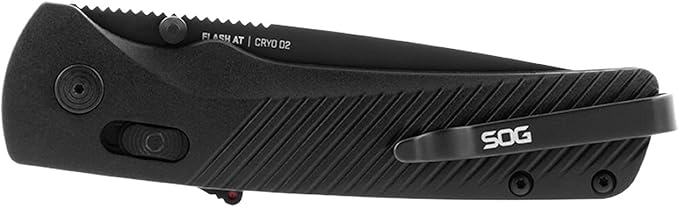 SOG Flash AT Daily Carry Ambidextrous Straight Pocket Folding Knives Ergonomic Handle &amp Deep-Carry Clip D2 Steel Blade
