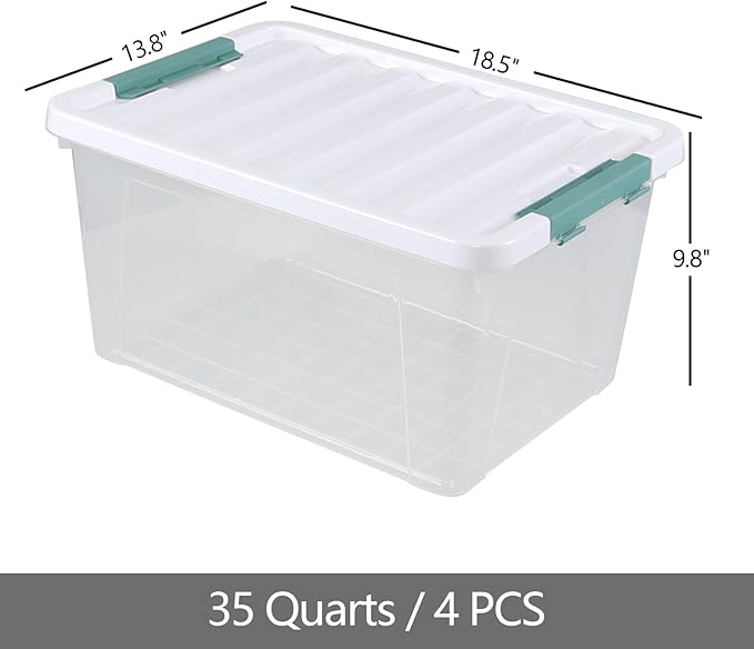 35 Quart Plastic Storage Bins with Lids 4-Pack Stackable Clear Storage Organizing Box for Garage Closet Kitchen