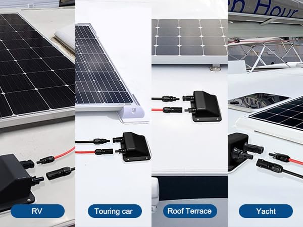 Solar Double Cable Entry Gland 3.28ft 10AWG Soft Solar Cable and Connector UV Resistance Dual Cable Entry Housing on Rv Boat (1m Black)