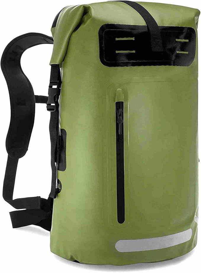 Drfeify Heavy Duty Dry Bag Backpack for Kayaking Boating SplashProof RollTop Bag for Quick Items MOLLE System Looping 35L PVC Black (Army green)