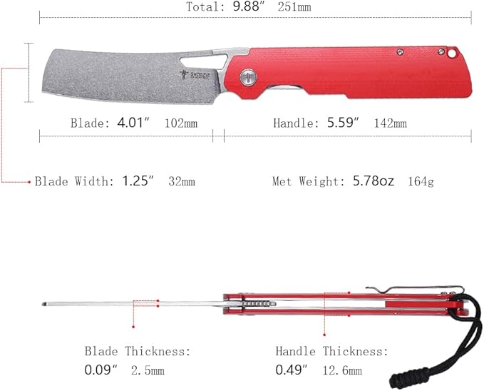 EDC Folding Knife Camping Chef Knife for Man G10 Handle with Pocket Clip. 4.01 Pocket Knife for Outdoor Cooking Fishing &amp Hiking.59-60 HRC D2 Steel Stonewash Blade. XUN119A-RGSt