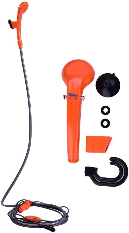 Zerone Camping Shower Portable Outdoor Shower Kit 12V Car Plug Vehicle Mounted Shower Kit for Camping Travel Outdoor Camp Showerhead Kit with Strong Pump Cable Length: 4.88m/16ft