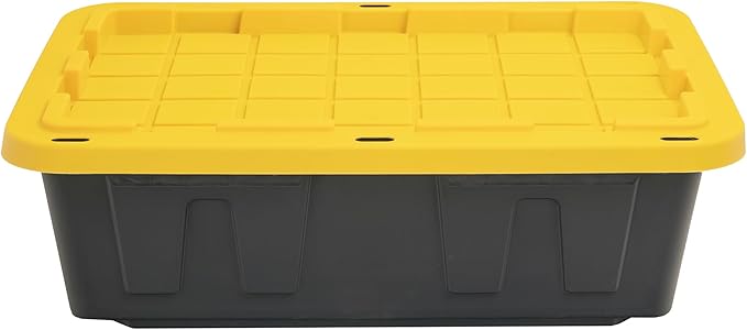 CX BLACK &amp YELLOW 15-Gallon Heavy Duty Tough Storage Container &amp Snap-Tight Lid (9.5H x 20.6W x 30.6D) Weather-Resistant Design and Stackable Organization Tote [3 Pack]