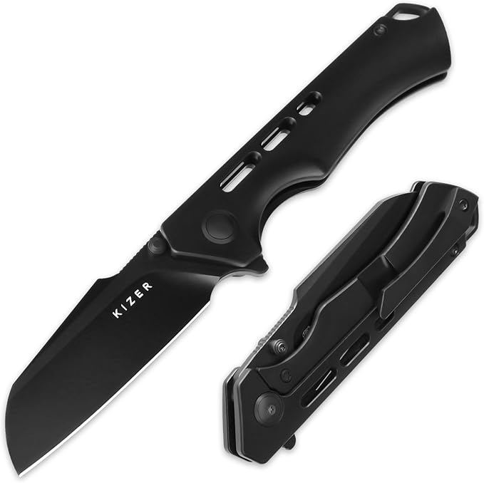 Kizer Crest Camping Folding Knives 3.05 S35VN Steel Sheepsfoot Blade Camping Knife with Black Titanium Handle Thumb Stud &amp Flipper Opener Frame Lock for Hiking Fishing Ki3714A2