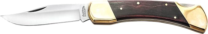 Uncle Henry LB7 Bear Paw Traditional Lockback Pocket Knife with 3.7in Clip Point High Carbon S.S. Blade Wood Handle Brass Bolsters and Leather Belt Sheath for EDC Hunting Camping and Outdoors
