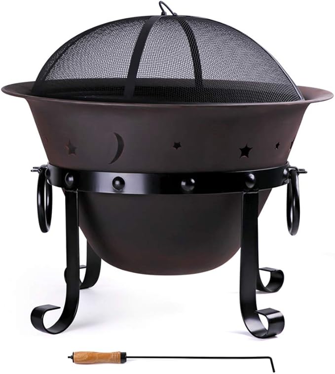 Cast Iron Fire Pits Outdoor Round Wood Burning Fire Pit Bowl with Mesh ScreenFireplace Poker29 inch cast Iron Black