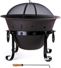 Cast Iron Fire Pits Outdoor Round Wood Burning Fire Pit Bowl with Mesh ScreenFireplace Poker29 inch cast Iron Black