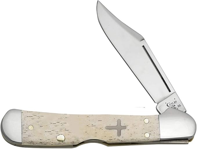 Case XX WR Pocket Knife Smooth Natural Bone Mini Copperlock W/Cross Shield Item #22594 - (61749L SS) - Length Closed: 3 5/8 Inches