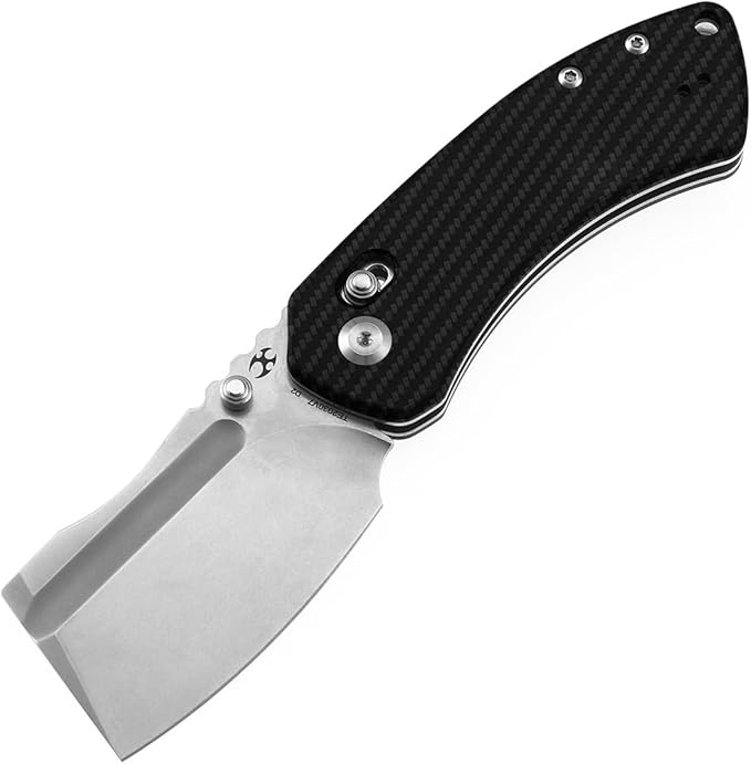KANSEPT Korvid V Pocket Knife 2.91'' America Stonewashed D2 Blade Twill Carbon Fiber Handle Thumb Stud with Crossbar Lock Double Sided Clip for EDC Camping Folding Knives TE2030V7