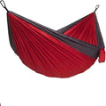 Double Camping Hammock Portable Indoor Outdoor Tree Hammock with 2 Hanging StrapsLightweight Nylon Parachute Hammocks for Backpacking Travel(Red/Charcoal)