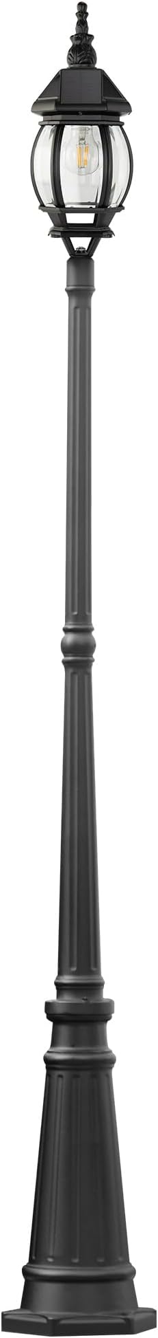 LUTEC Solar Lamp Post Light Dusk to Dawn Waterproof Pole Light with Clear Glass Aluminium Exterior Vintage Black Solar Powered Street Light Fixtures for Garden Driveway Pathway(Bulb Included)