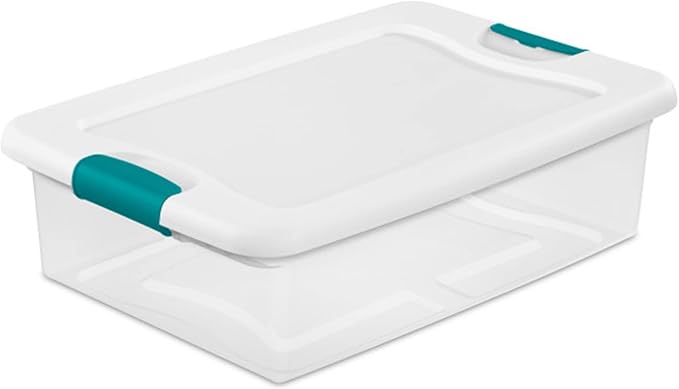 Sterilite Storage System Solution with 32 Quart Clear Stackable Storage Box Organization Containers with White Latching Lid 7 Pack