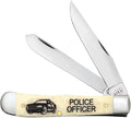 Case XX WR POCKET KNIFE POLICE OFFICER NATURAL SMOOTH BONE TRAPPER 4 1/8 INCHES CLOSED ITEM #1067667