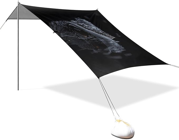 Crocodile Black Beach Tent Sun Shelter Set UPF50+ UV Protection 10.5 x 9.19 FT Camping Shade Canopy with Sandbags Sand Anchors Carrying Bag and Others