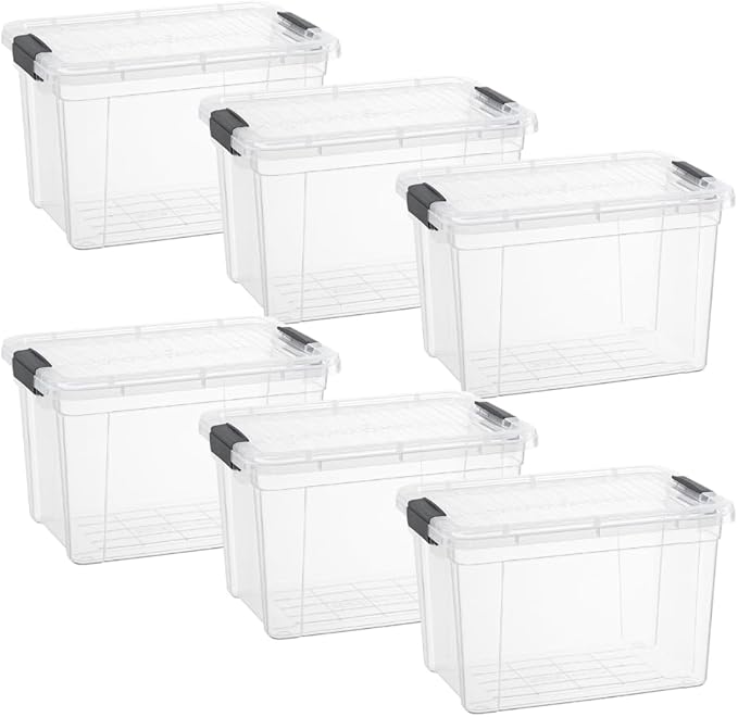 Superio Storage Bins with Lids- 6 Pack 2.5 Qt Clear Boxes for Organizing Stackable Plastic Containers- BPA Free Non-Toxic Odor Free Organizer for Home Office Dorm