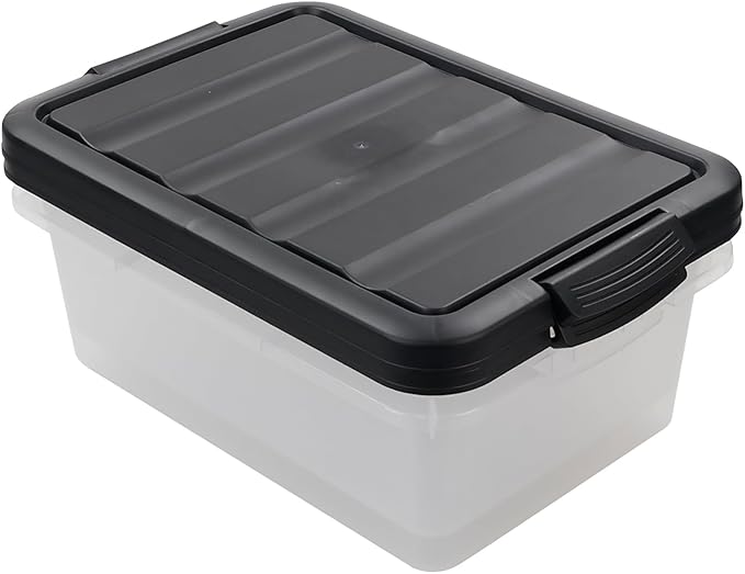 Teyyvn 14 L Clear Storage Box 2-Pack Plastic Storage Bin with Black Lid