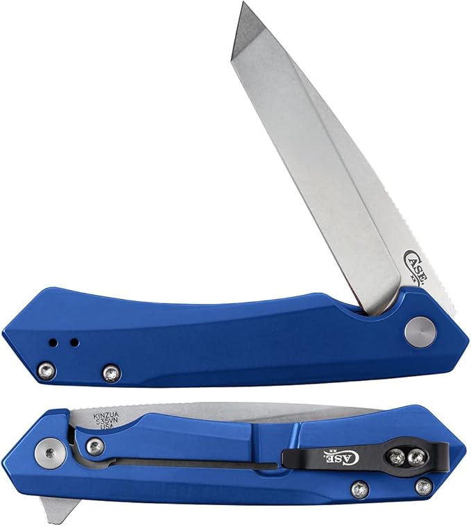 Case XX WR Pocket Knife Kinzua EDC S35VN Tanto Blade Blue Anodized Aluminum Handle W/Clip #64663 (KINZUA) 4 3/4 Inches Closed