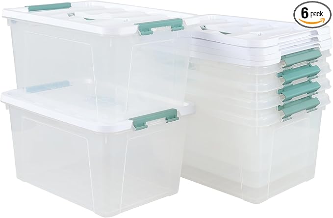Saedy 14 Quart Plastic Storage Bin with Lid 6 Packs Clear Latching Container Box