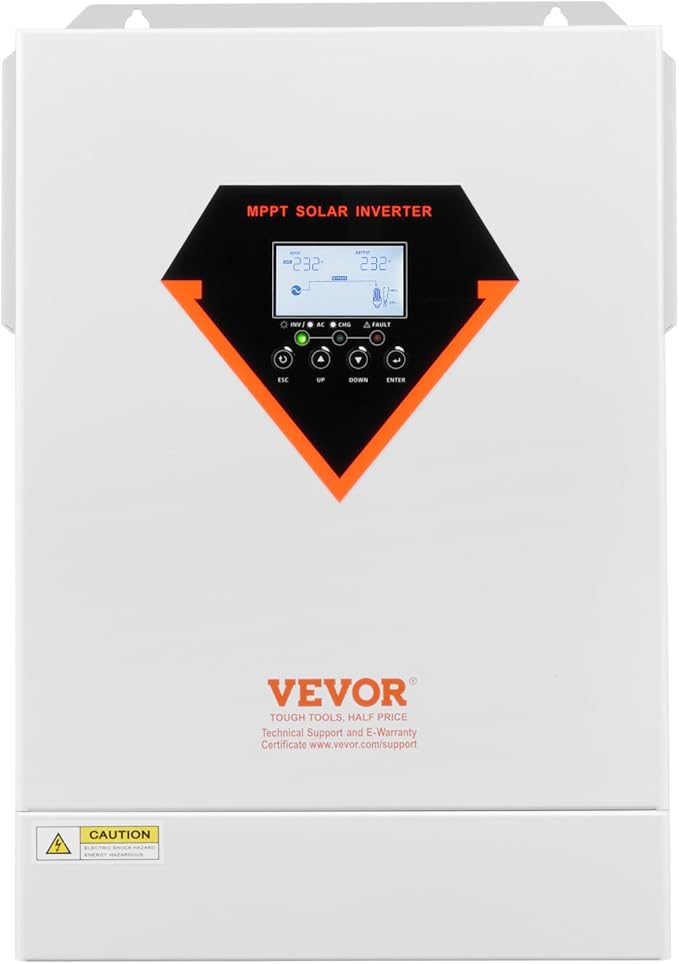 VEVOR Hybrid Solar Inverter 6000W Single Phase Pure Sine Wave Power Inverter 48V DC to 220/230V AC with Built-in 120A MPPT Solar Charge Controller for Off-Grid System Lead Acid Lithium Battery